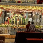 Grand wedding hall setup at Sri Palani Convention Center, Peerzadiguda, Hyderabad – featuring elegant floral decorations, ambient lighting, and spacious seating arrangements for a memorable celebration