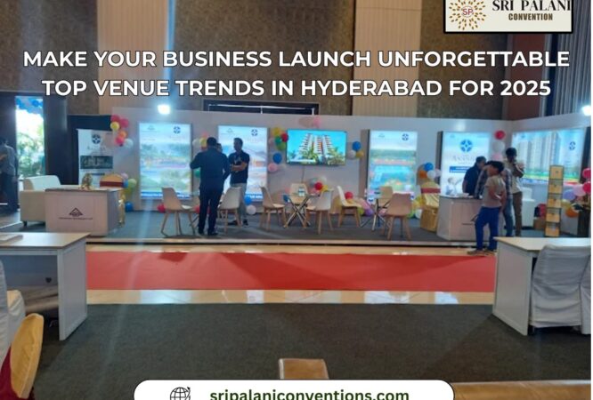 Modern business launch event in Hyderabad at a luxury venue with 2025 décor trends.